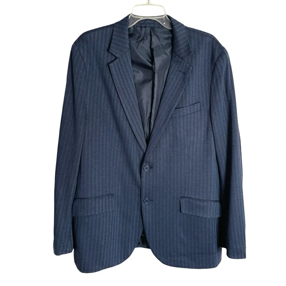 Tailorbyrd Mens Blazer Jacket L/42R Navy Herringbone Stripe 2 Button Double Vent